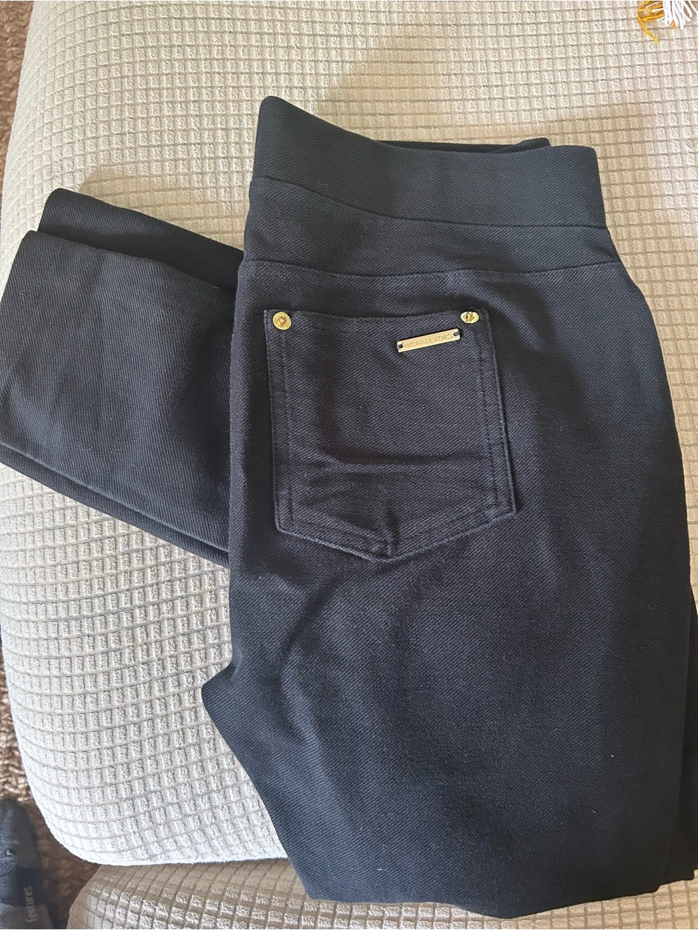 Michael Kors Black Skinny Ponte Pull-On Pants with Gold Studs - Picture 2 of 4